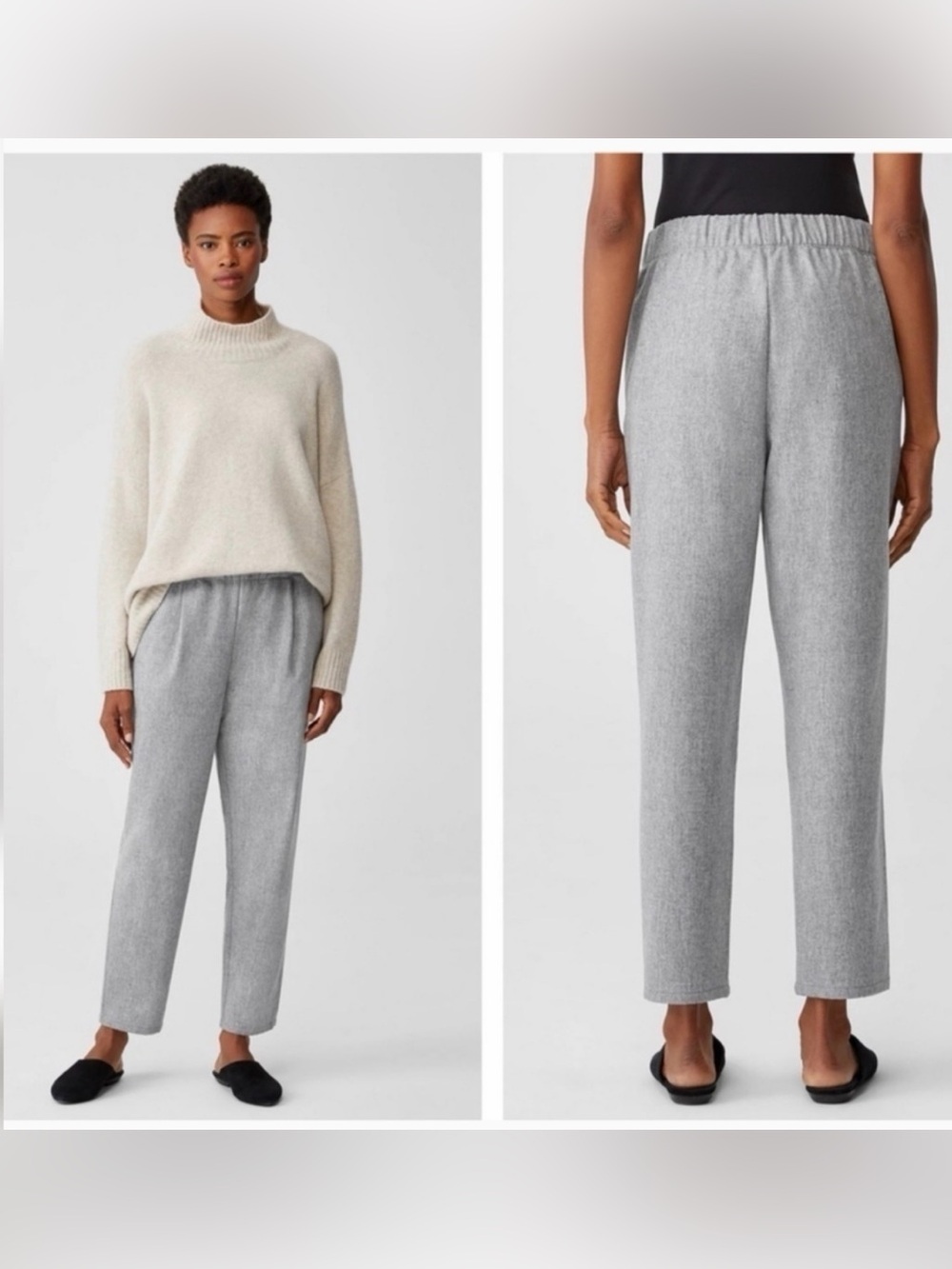 Eileen fisher elastic waist wool pants with side zipper size XL